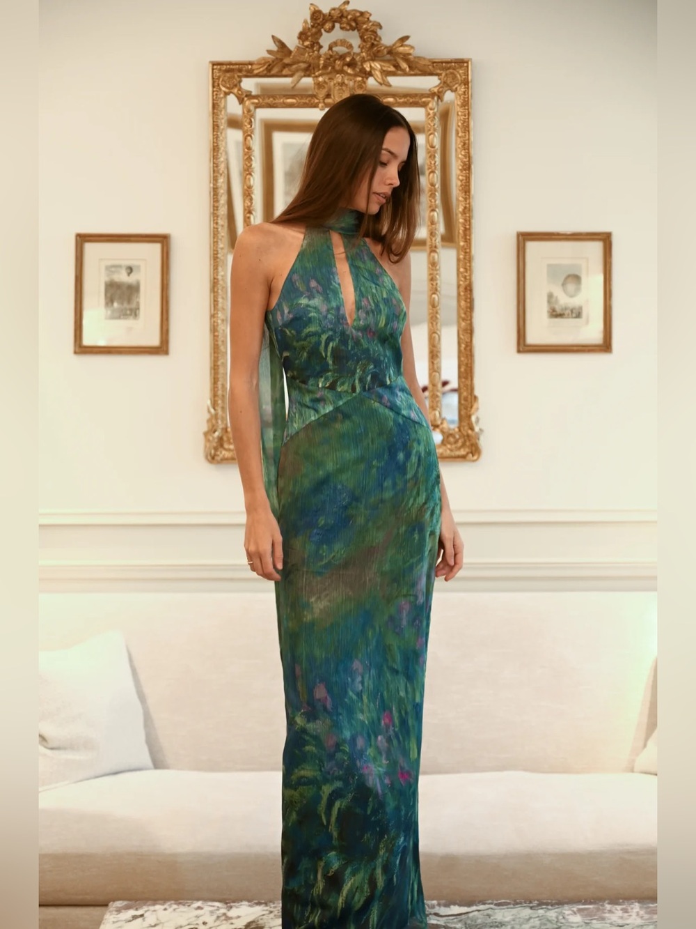 Yellow The Label Monet Dress in Irises Green Print - Picture 5 of 14